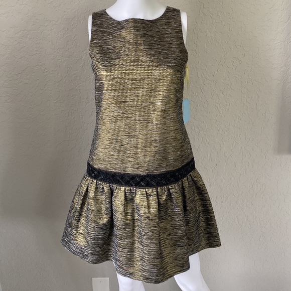 CeCe by Cynthia Steffe Open Back Metallic Gold Dress New - Picture 3 of 11